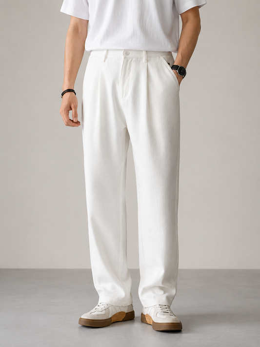 James | Men's Relaxed Fit Navy Pleated Trousers