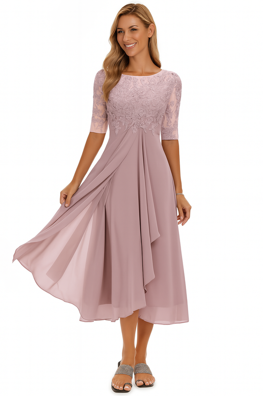 Ayanda | Lace Bodice Chiffon Midi Dress