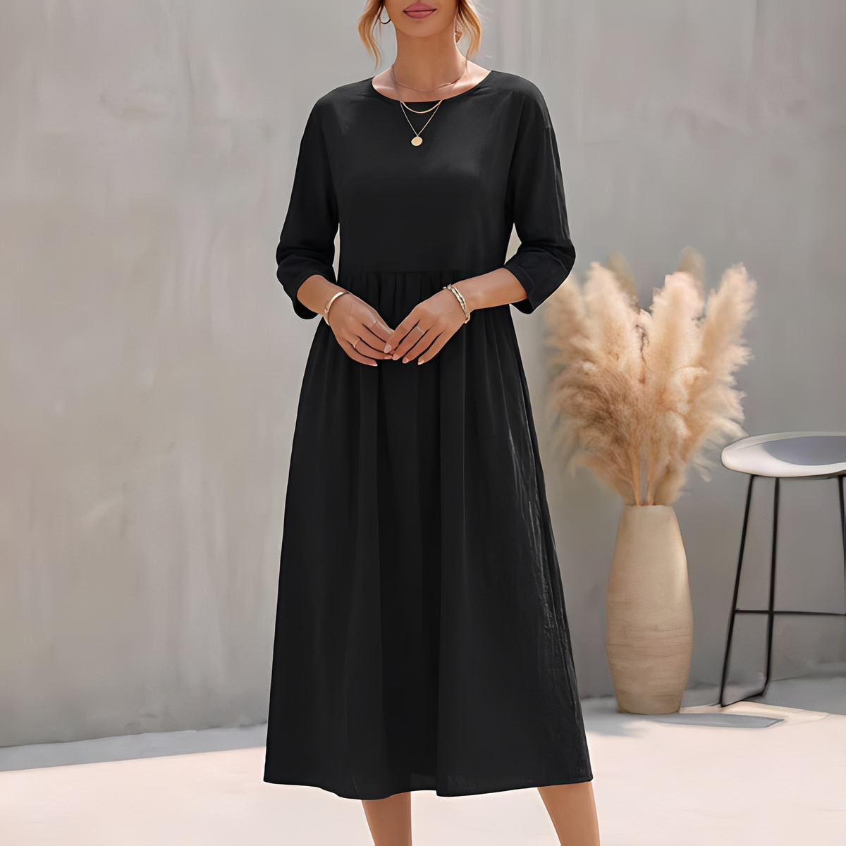 Adriana | Women's Lantern Sleeve Pocket Midi Dress