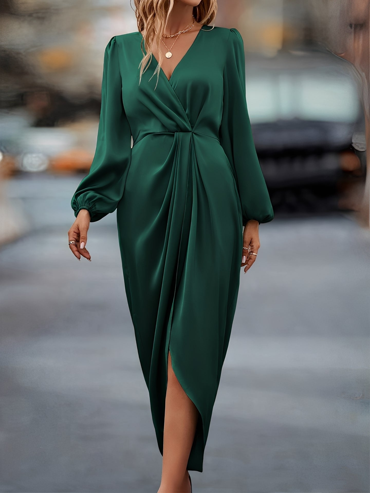 Nompumelelo | Women's Twist Front Long Sleeve Midi Dress