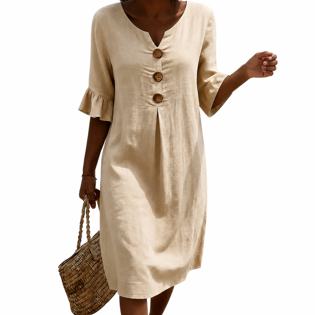 Naledi | Women's Ruffle Sleeve Button Summer Midi Dress