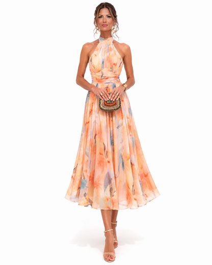 Mandy | Women's Watercolor Print Halter Neck Dress