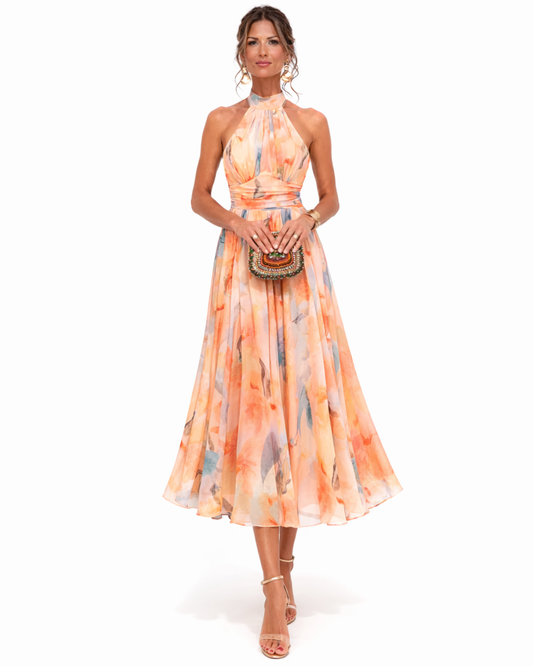 Mandy | Women's Watercolor Print Halter Neck Dress