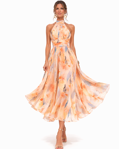 Mandy | Women's Watercolor Print Halter Neck Dress