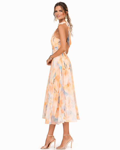 Mandy | Women's Watercolor Print Halter Neck Dress