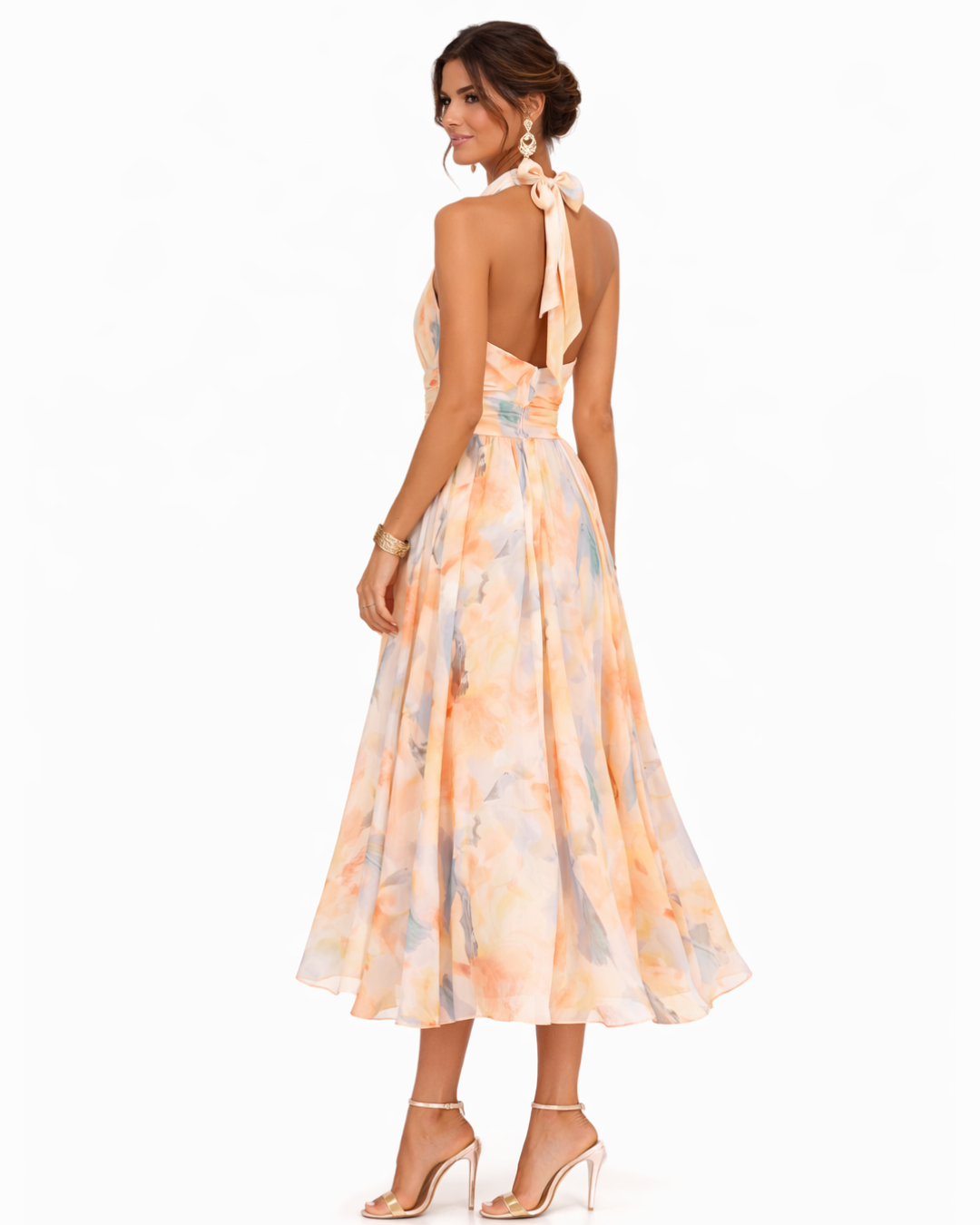 Mandy | Women's Watercolor Print Halter Neck Dress