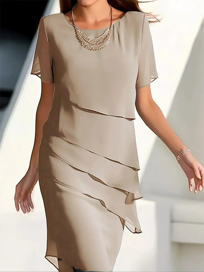 Elana | Women's Layered Short-Sleeve Midi Dress