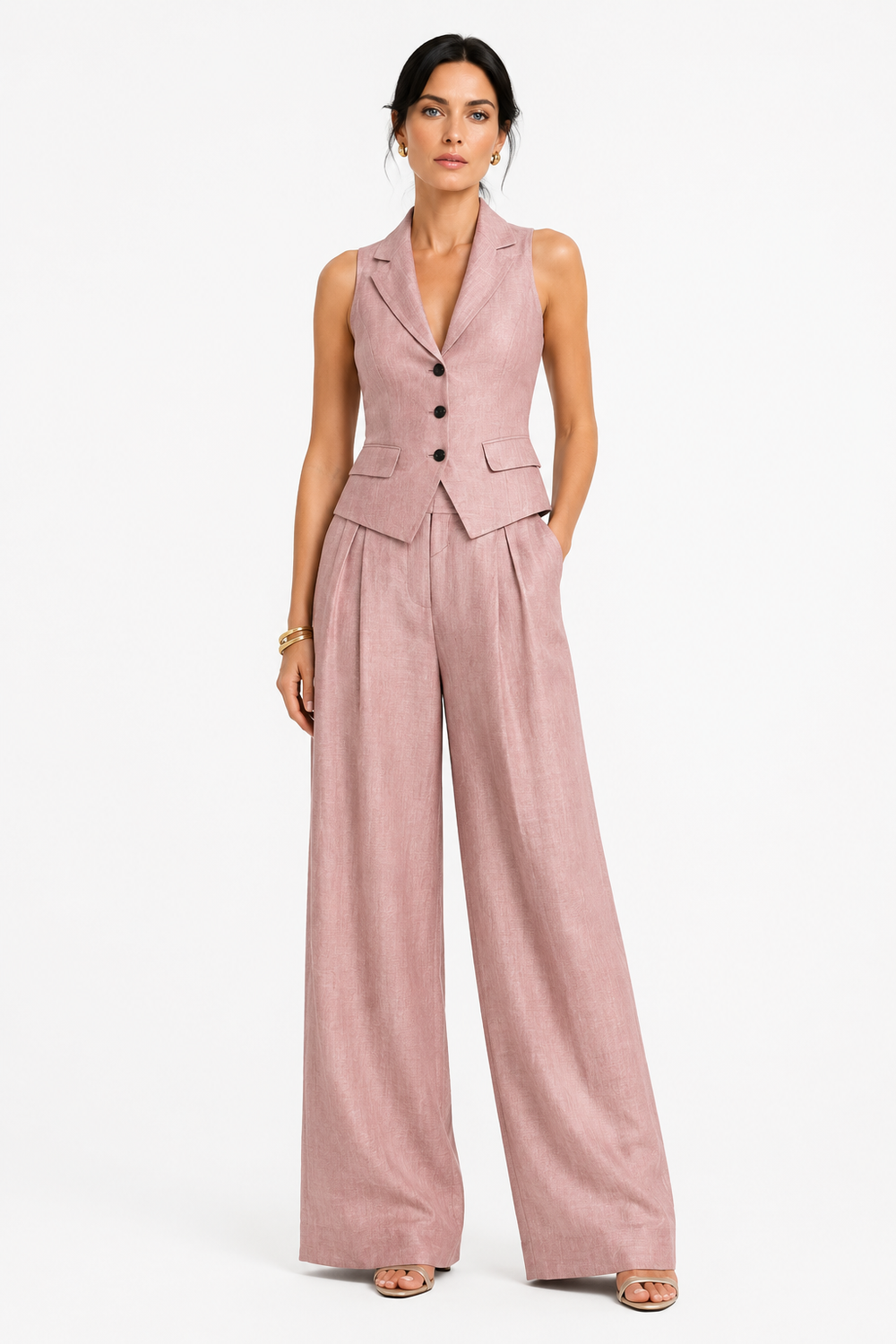 Tasha | Satin Vest & Wide-Leg Pants Set