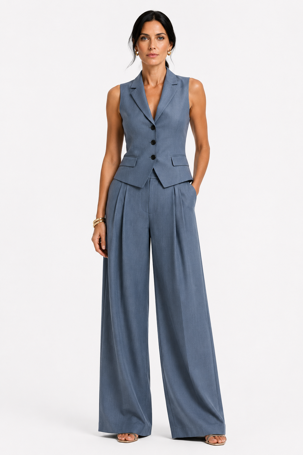 Tasha | Satin Vest & Wide-Leg Pants Set
