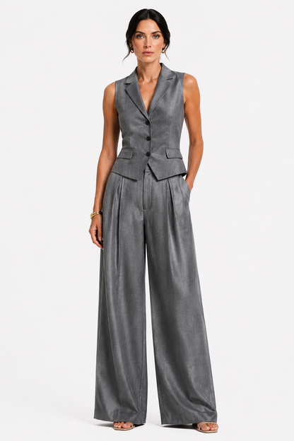 Tasha | Satin Vest & Wide-Leg Pants Set
