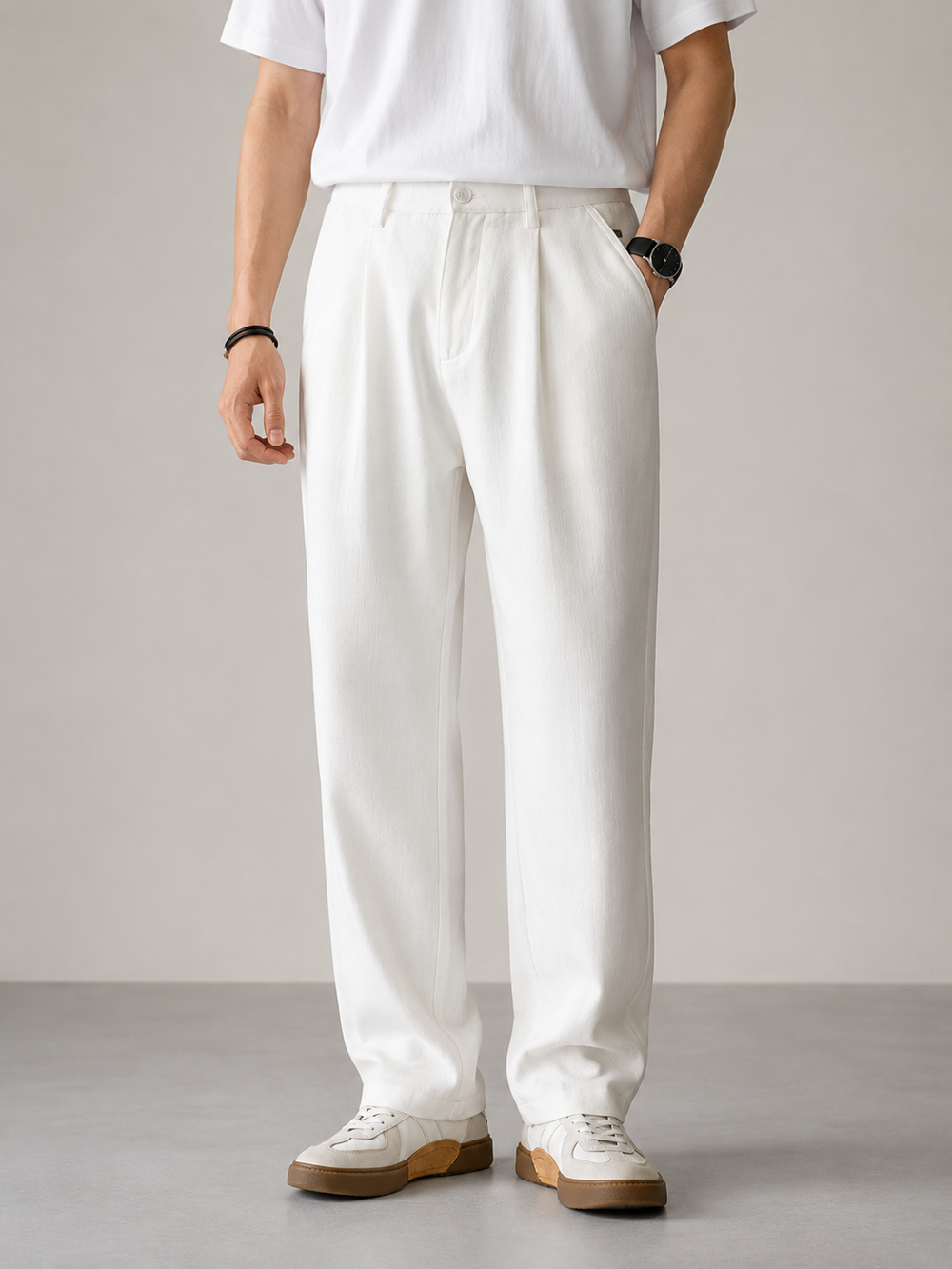 James | Men's Relaxed Fit Navy Pleated Trousers