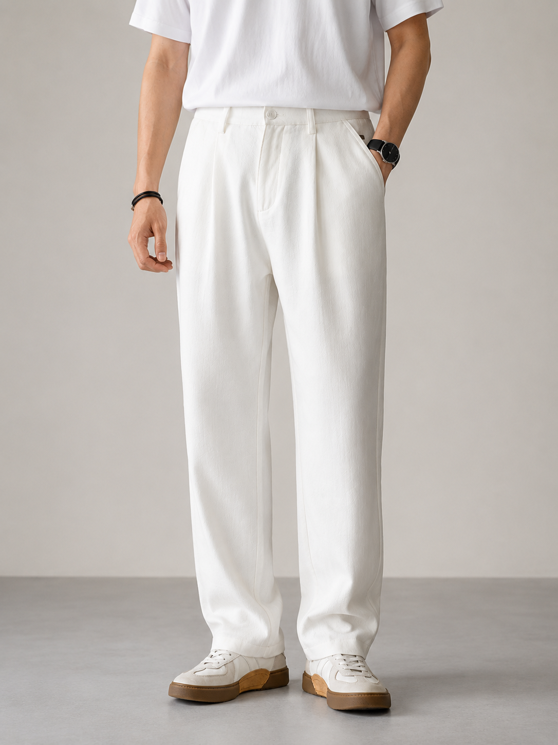 James | Men's Relaxed Fit Navy Pleated Trousers