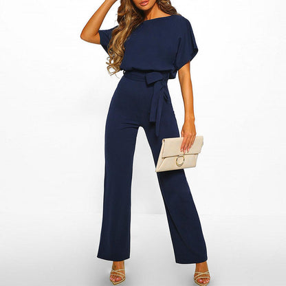 Marina | Women's Belted Short-Sleeve Light Jumpsuit
