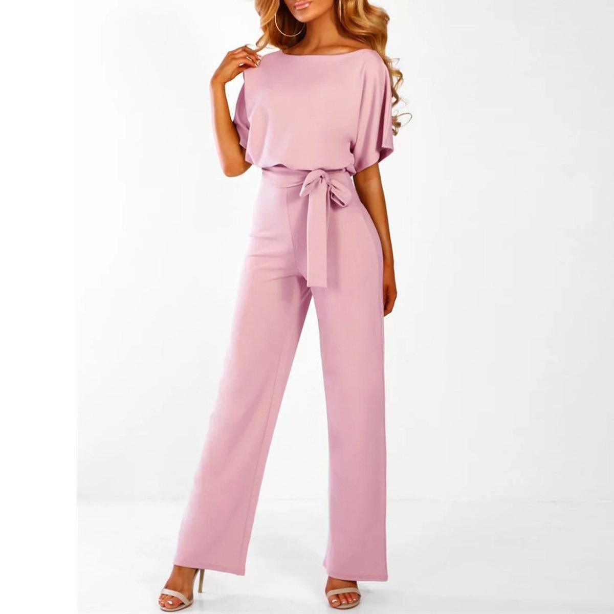 Marina | Women's Belted Short-Sleeve Light Jumpsuit