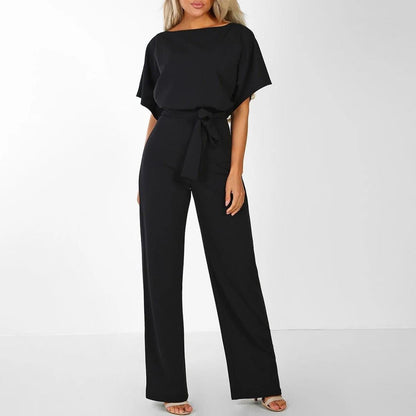 Marina | Women's Belted Short-Sleeve Light Jumpsuit