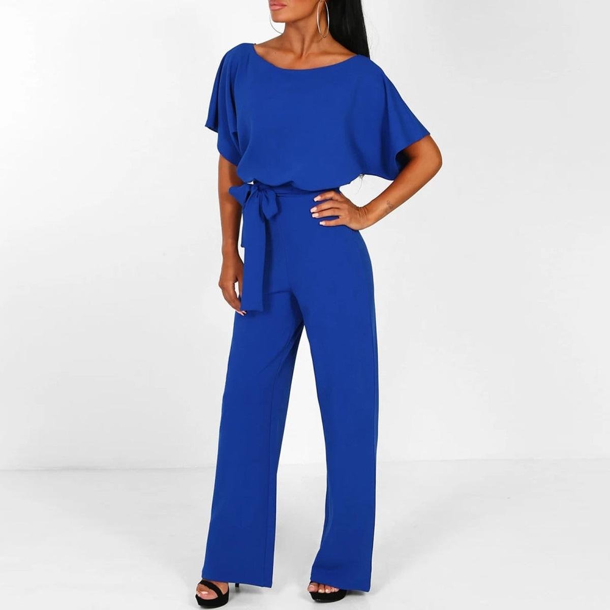 Marina | Women's Belted Short-Sleeve Light Jumpsuit