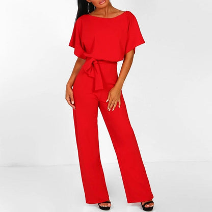 Marina | Women's Belted Short-Sleeve Light Jumpsuit