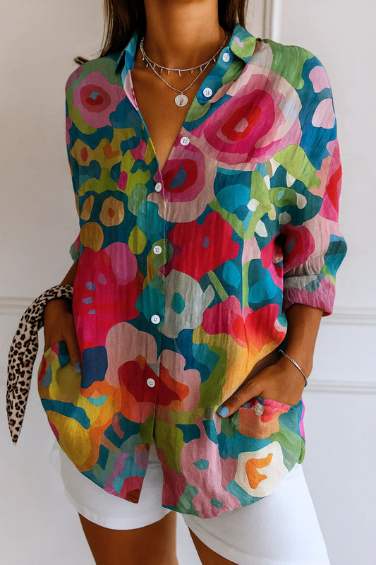 Zandy | Women's Colorful Floral Button-Up Shirt