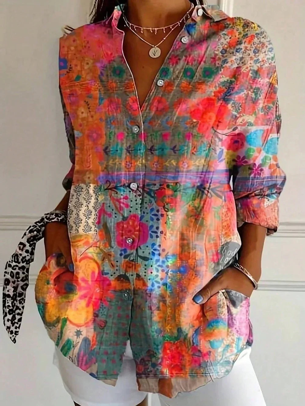 Zandy | Women's Colorful Floral Button-Up Shirt