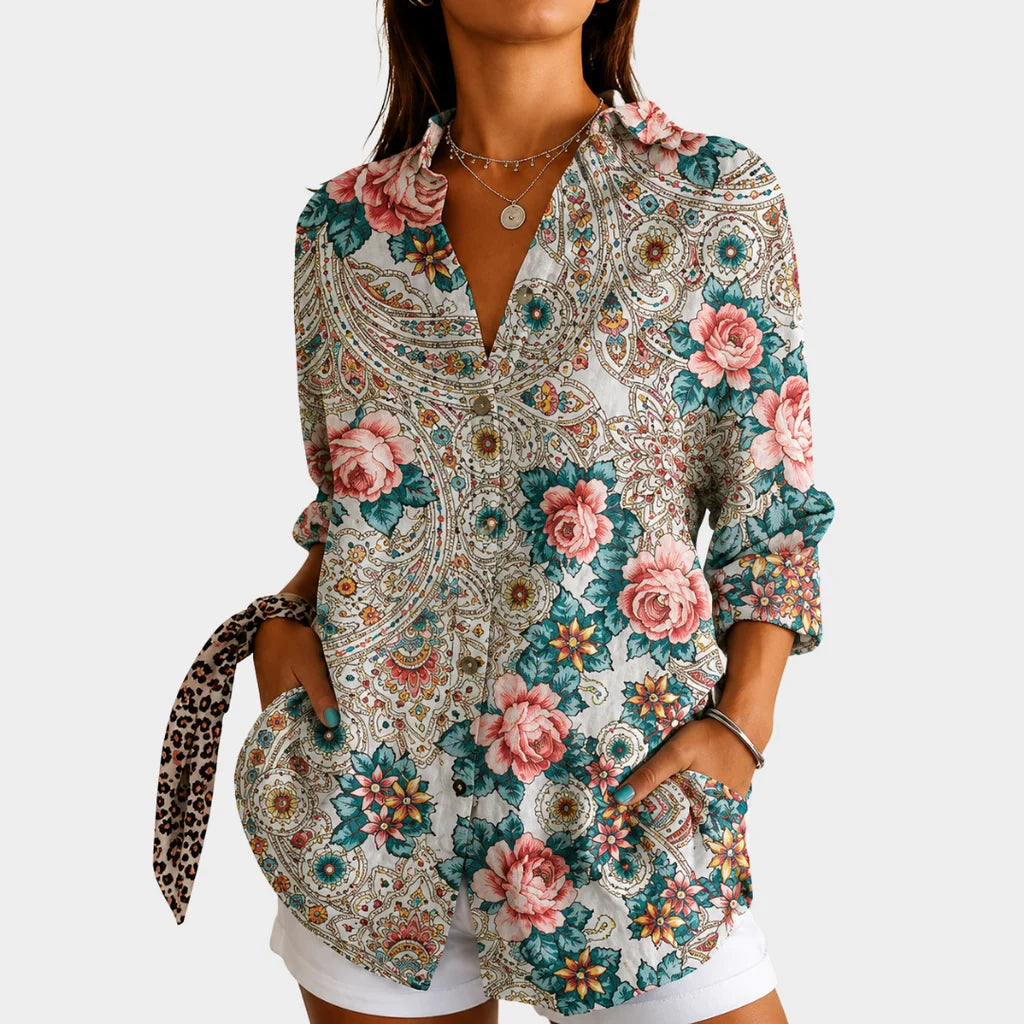 Zandy | Women's Colorful Floral Button-Up Shirt