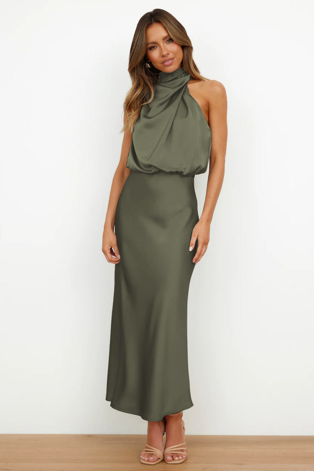Marlene | Women's Satin Halter Neck Midi Dress