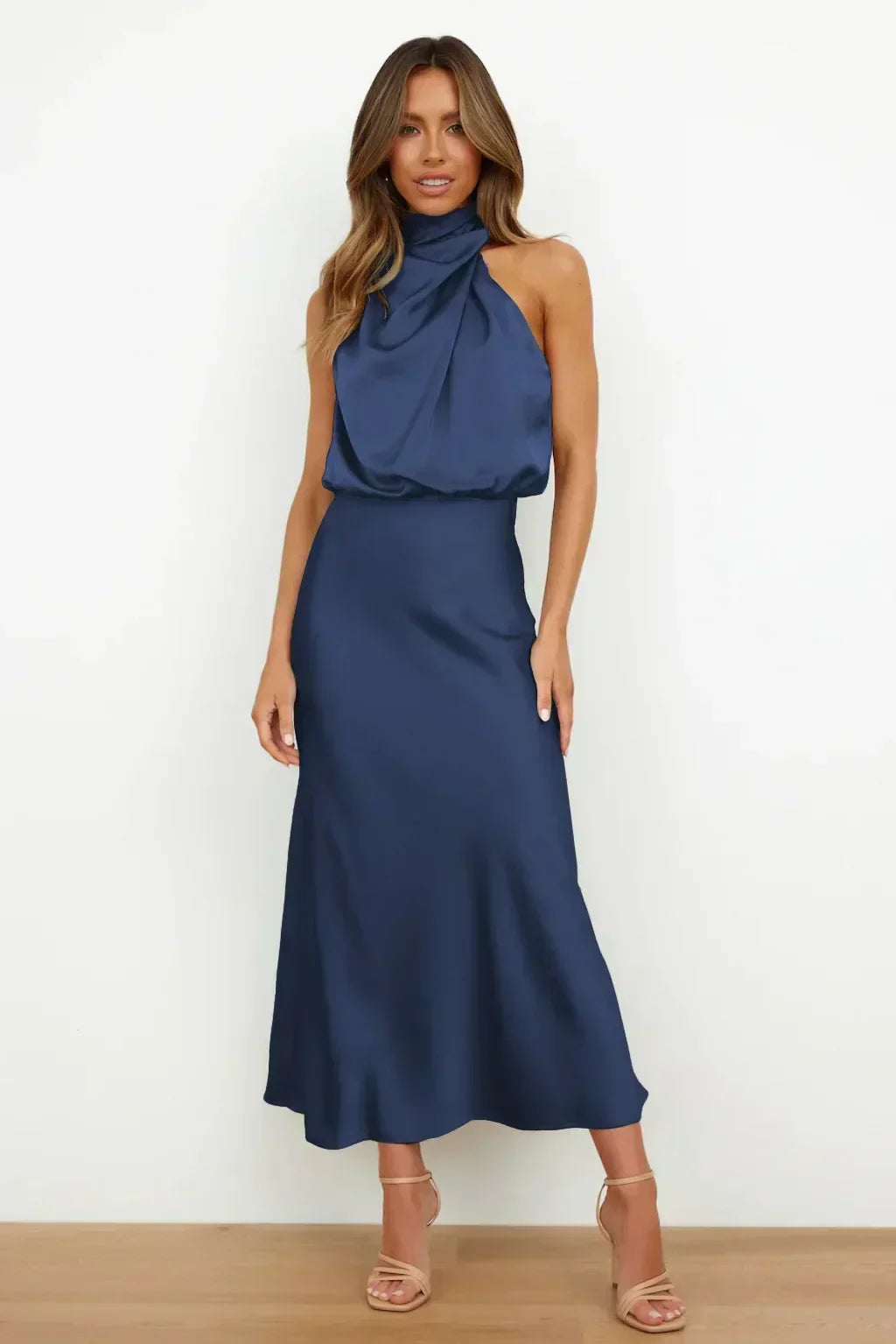 Marlene | Women's Satin Halter Neck Midi Dress