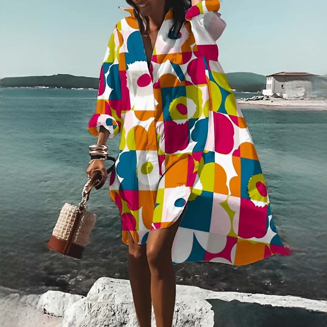 Annelie | Women’s Geometric Print V-Neck Dress