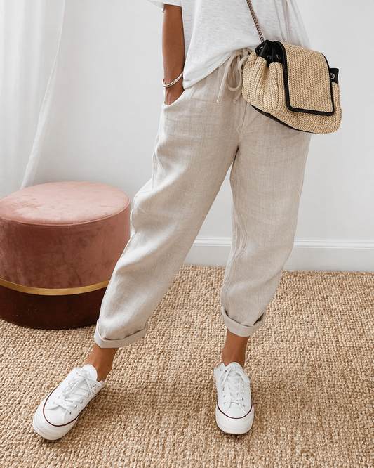 Amahle | Relaxed Drawstring Trousers with Turn Up Hems