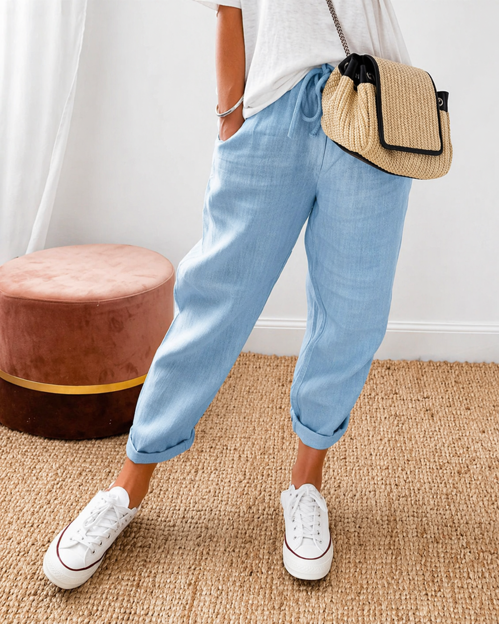Amahle | Relaxed Drawstring Trousers with Turn Up Hems