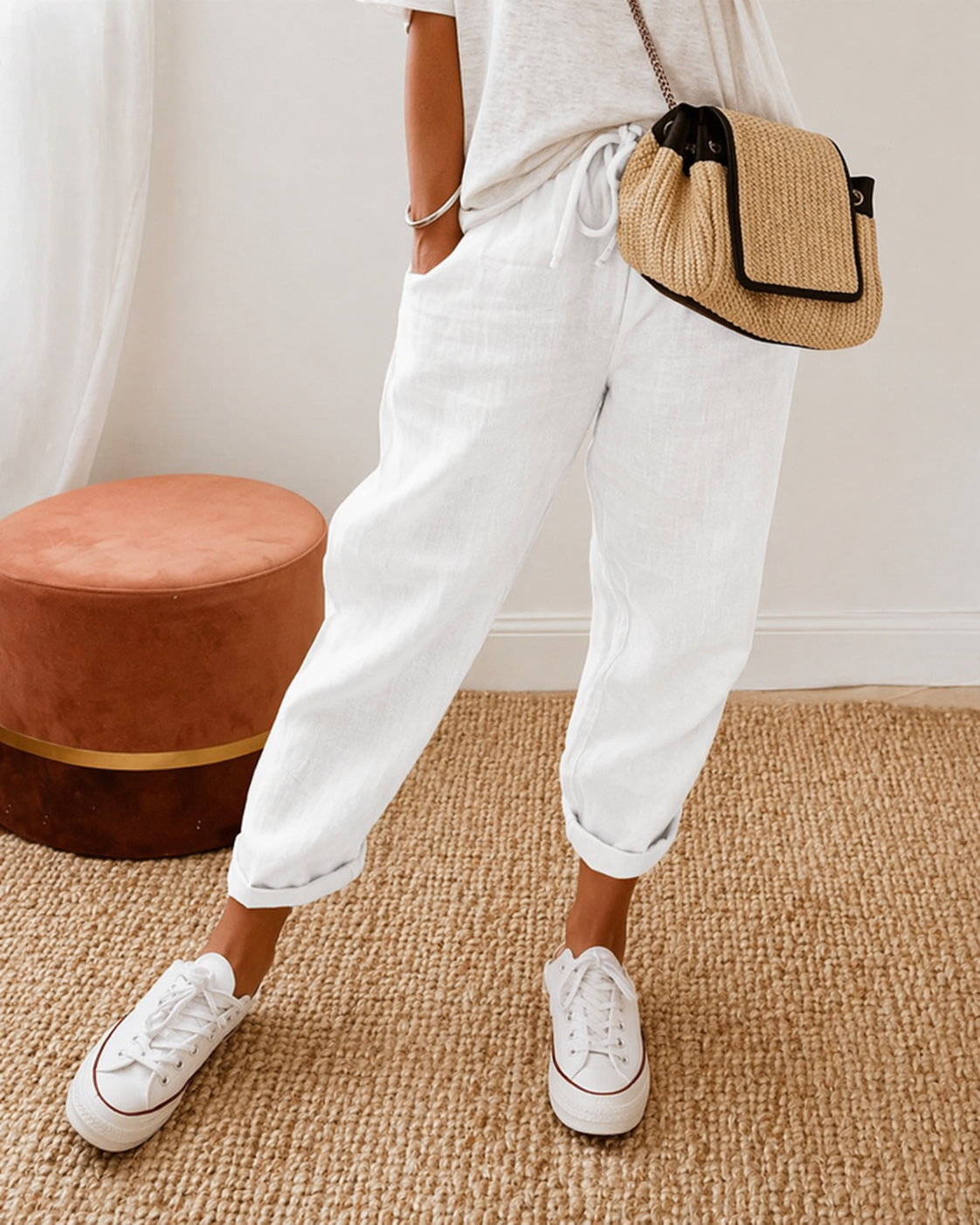 Amahle | Relaxed Drawstring Trousers with Turn Up Hems