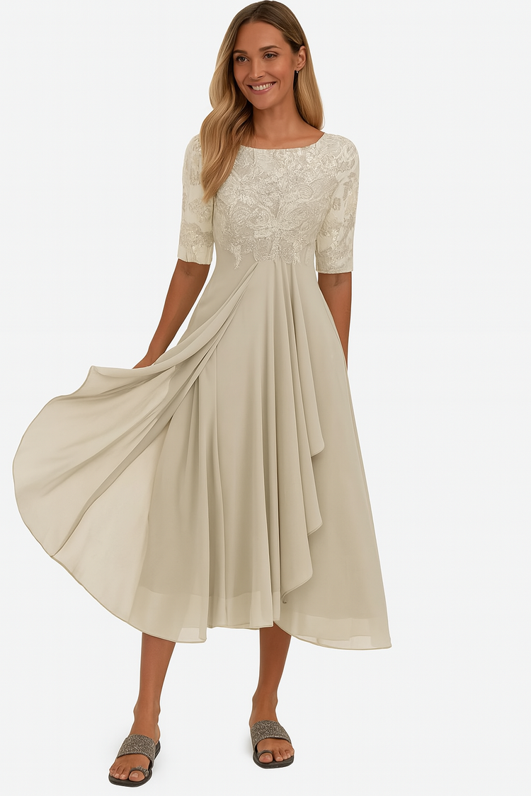 Ayanda | Lace Bodice Chiffon Midi Dress