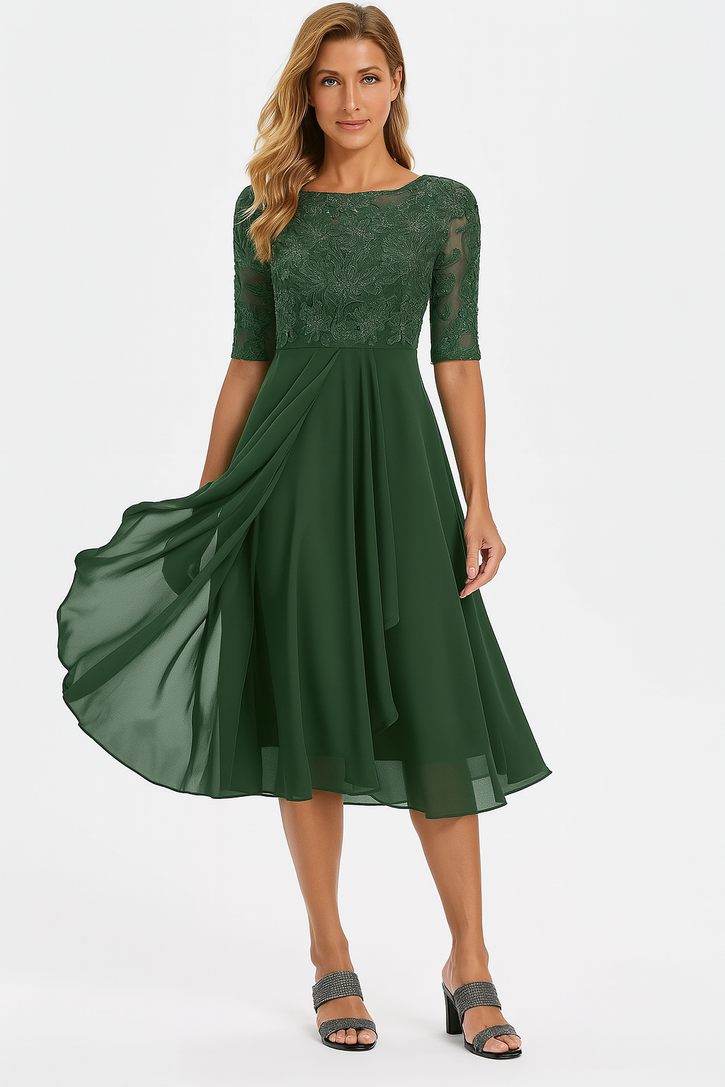 Ayanda | Lace Bodice Chiffon Midi Dress