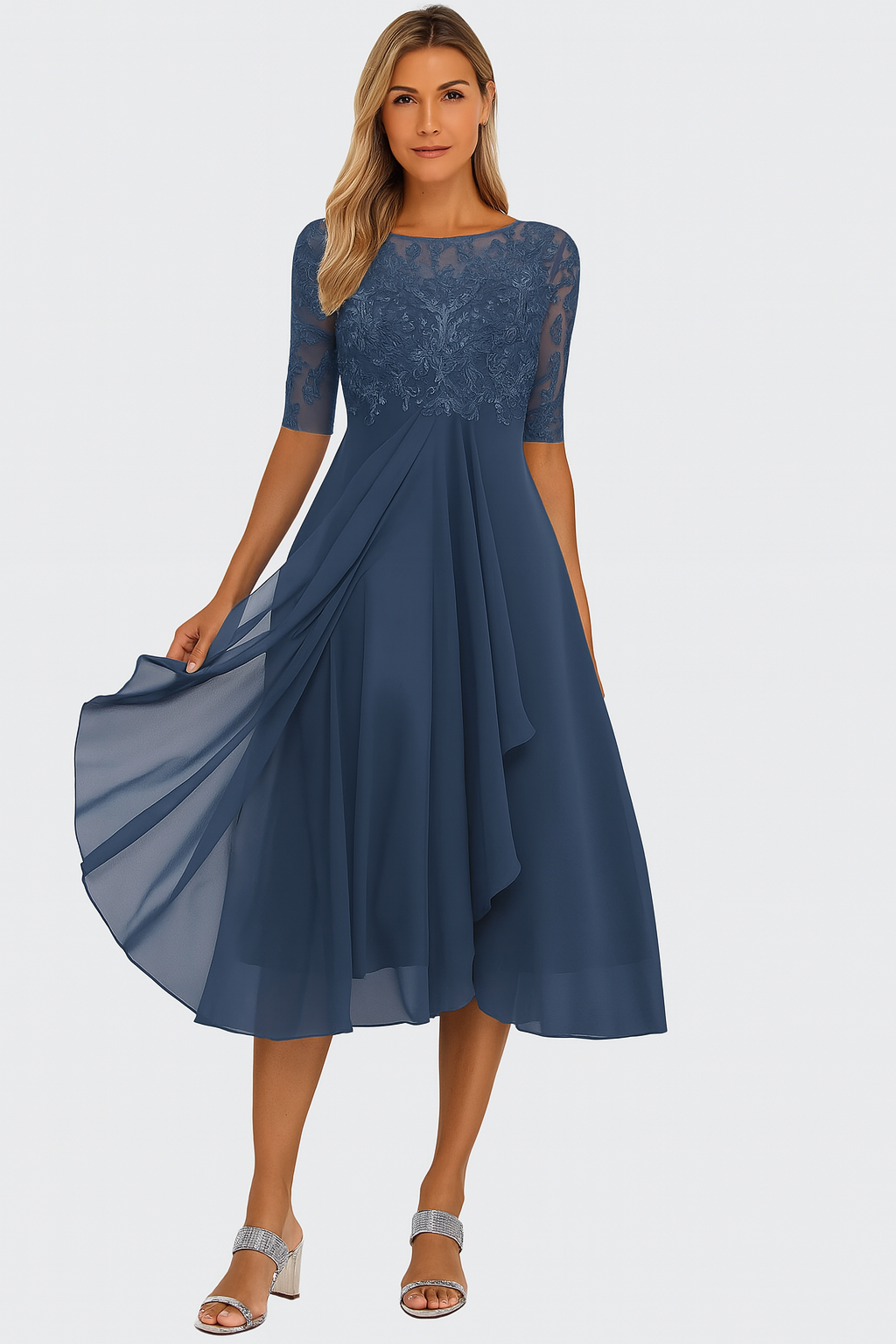Ayanda | Lace Bodice Chiffon Midi Dress