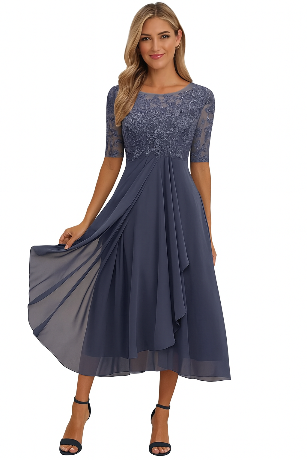 Ayanda | Lace Bodice Chiffon Midi Dress
