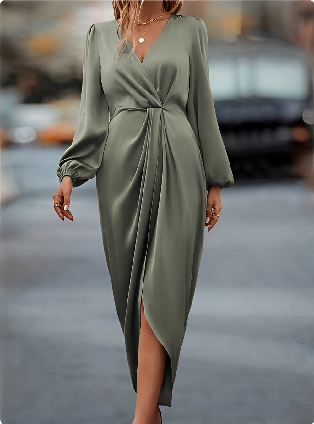 Nompumelelo | Women's Twist Front Long Sleeve Midi Dress