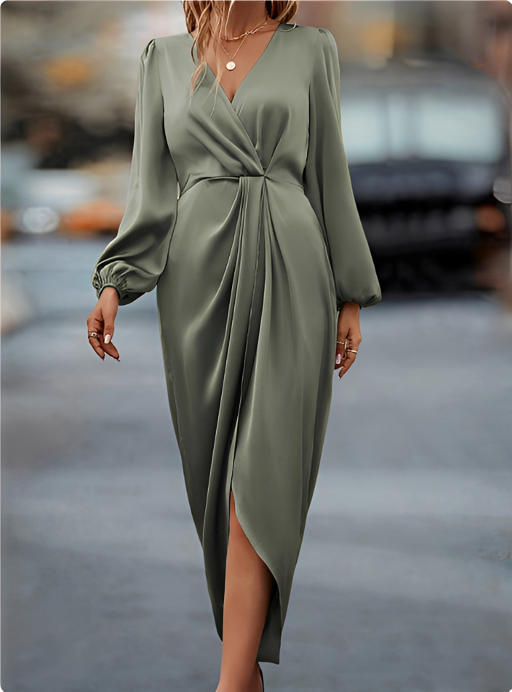 Nompumelelo | Women's Twist Front Long Sleeve Midi Dress