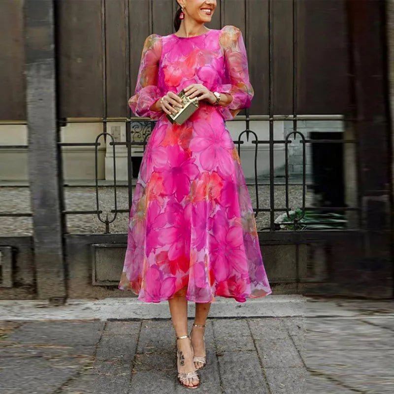 Zola | Women's Floral Puff Sleeve Midi Dress