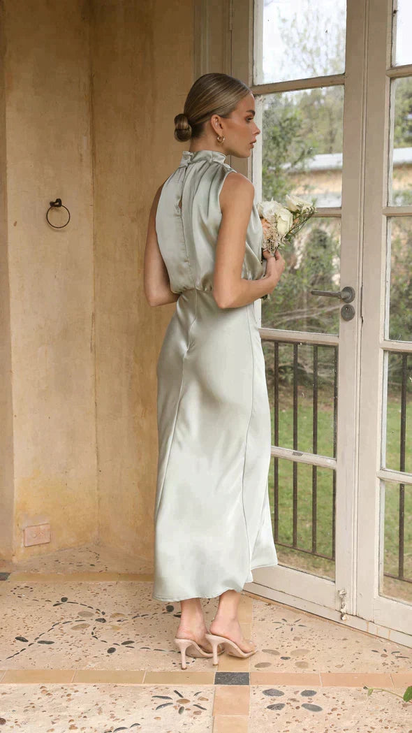 Jena | Women's Draped Satin Halter Midi Dress