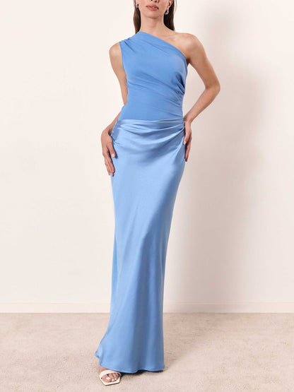 Kelly | Women's One-Shoulder Satin Maxi Dress