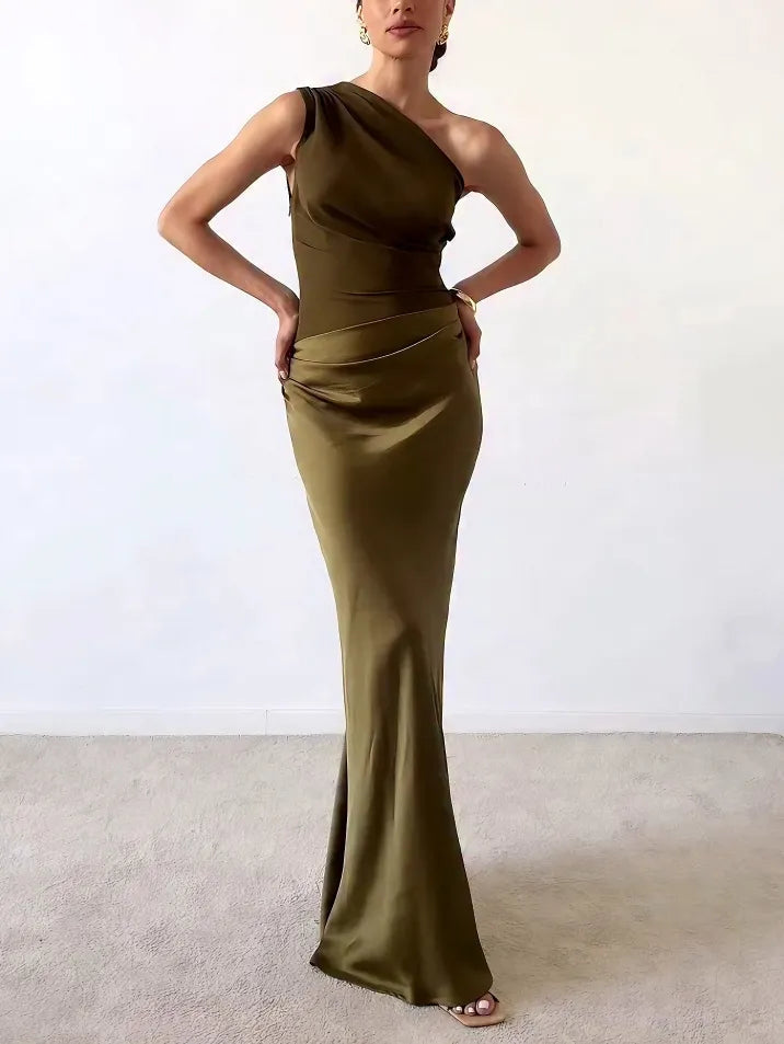 Kelly | Women's One-Shoulder Satin Maxi Dress