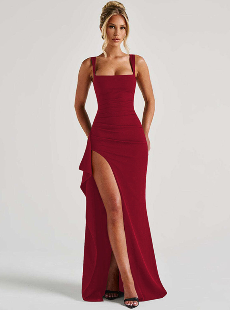 Louise | Women's Square-Neck Slit Maxi Dress
