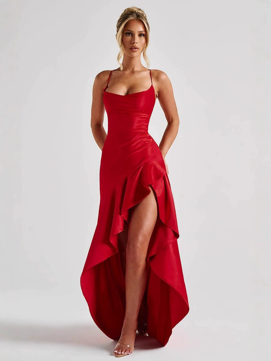 Nicolene | Women's High-Low Ruched Maxi Dress