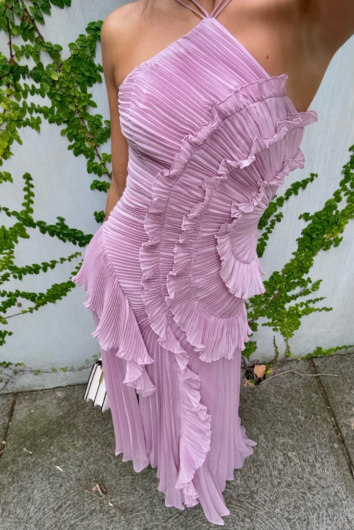 Melissa | Women's Pleated Ruffle Halter Midi Dress
