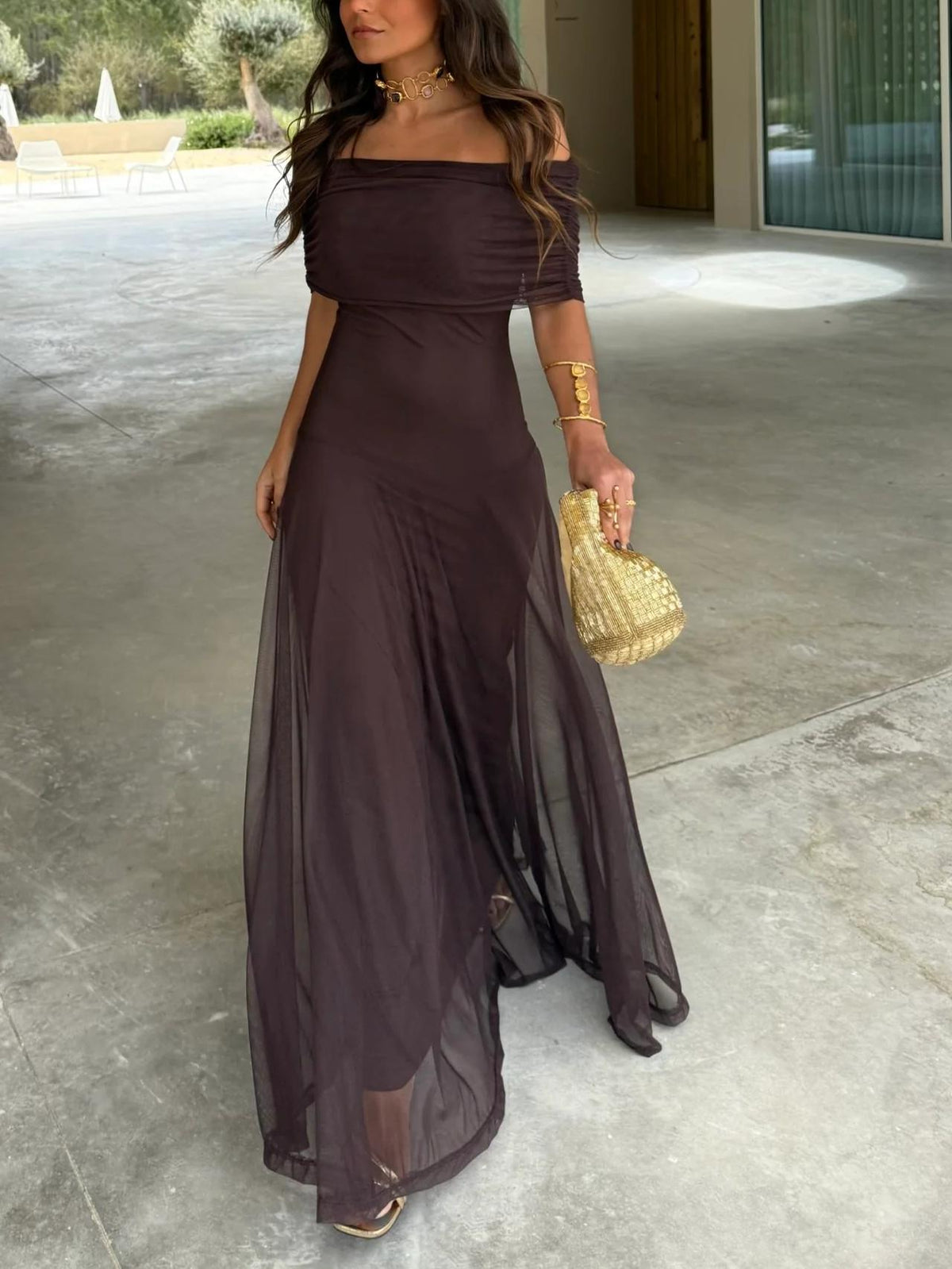Saskia | Women's Ruched Off-Shoulder Maxi Dress