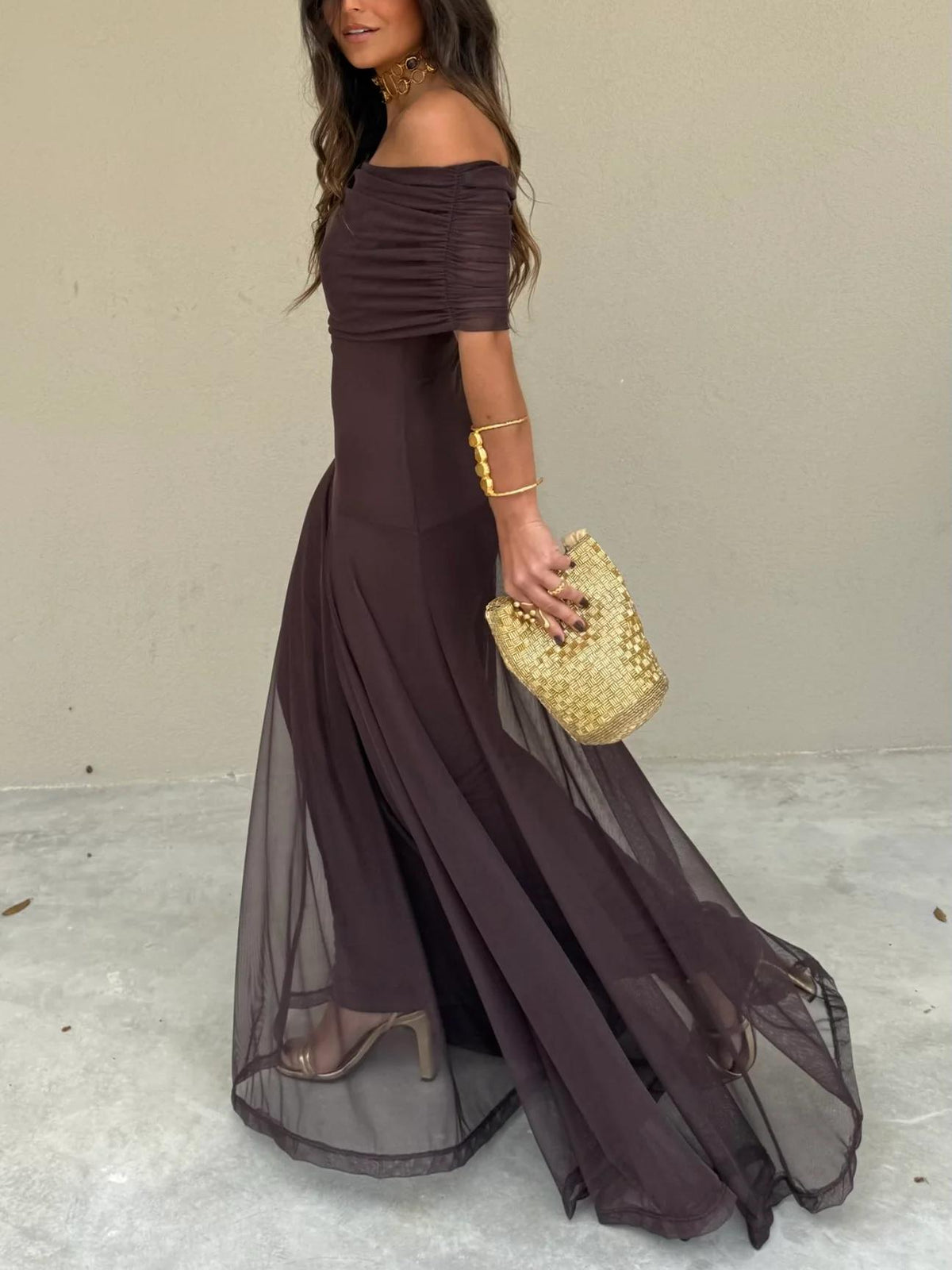 Saskia | Women's Ruched Off-Shoulder Maxi Dress