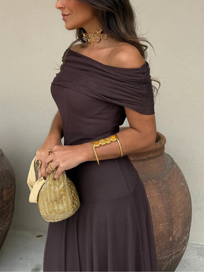 Saskia | Women's Ruched Off-Shoulder Maxi Dress