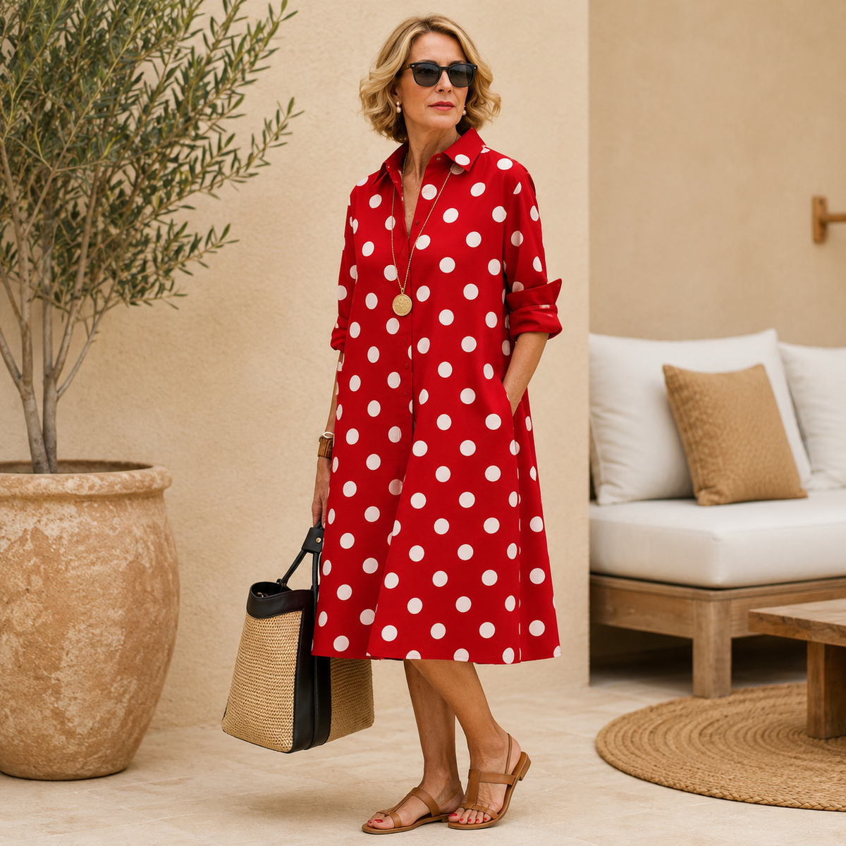Jana | Women’s Flowy Collared Midi Dress