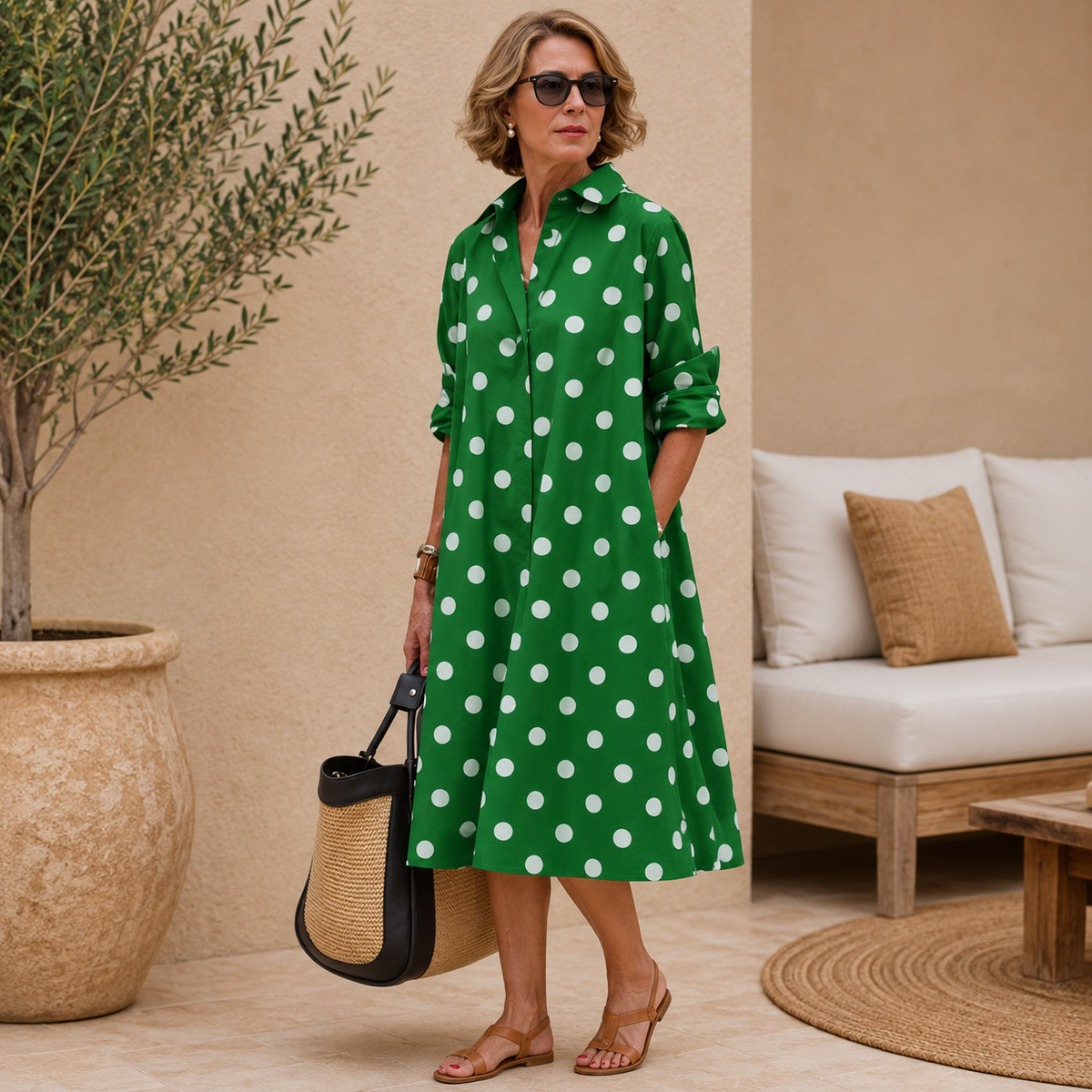 Jana | Women’s Flowy Collared Midi Dress