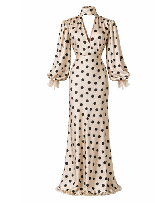 Kea | Women's Polka Dot Tie Neck Maxi Dress