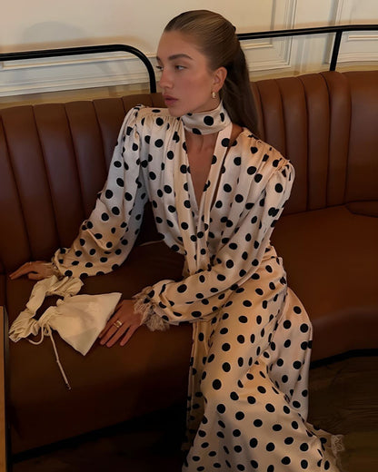 Kea | Women's Polka Dot Tie Neck Maxi Dress